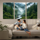 Mountain Forest River Canvas Wall Art Print - Serene Nature