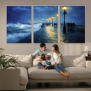 Abstract Stormy Ocean Pier Canvas Wall Art Print | Stormy