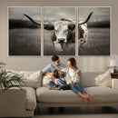 Texas Longhorn Cow Canvas Wall Art Print - Large Rustic