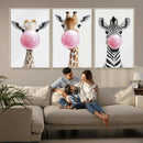 Bubblegum Animals Canvas Wall Art - Playful Giraffe and