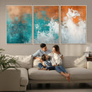 Vintage Abstract Print - Bold Teal and Orange Canvas Wall