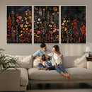 Dark Floral Canvas Wall Art - Moody Botanical Flower Print -