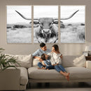 Highland Cow Wall Art Canvas Print – Black and White Western
