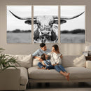 Highland Cow Wall Art Canvas Print – Black and White Western