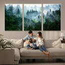 Misty Forest Wall Art Canvas Print – Framed Foggy Mountain