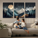 Moonlit Mountain Wall Art Canvas Print – Silhouetted Pines