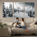 Snowy Pines Wall Art Canvas Print – Framed Ski Lift Winter