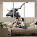 Longhorn Wall Art Canvas Print – Framed Monochrome Ranch Cow