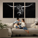Texas Longhorn Wall Art Canvas Print – Framed Monochrome