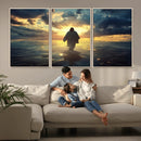 Jesus Walks Wall Art Canvas Print Framed Divine Sunset Art