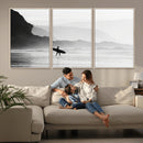 Surfer Beach Wall Art – Framed Black White Ocean Canvas
