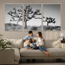 Joshua Tree Wall Art Canvas Print – Framed Monochrome Desert