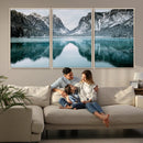 Mountain Lake Wall Art Canvas Print – Snowy Peaks Winter