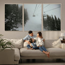 Ski Lift Wall Art Canvas Print – Snowy Pines Misty Landscape