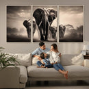 Elephant Family Wall Art Canvas Print, Framed Elephant Wall