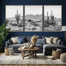 Black White Arizona Desert Canvas Wall Art Cactus Farmhouse