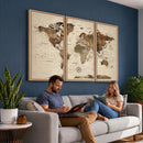 Vintage World Map Wall Art Canvas Print for Living Room,