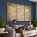 Colorful Watercolor World Map Canvas Wall Art – Framed