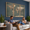Rustic Black and Wood World Map Canvas Wall Art – Framed