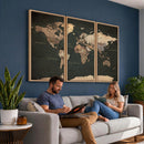 Vintage World Map Canvas Wall Art – Framed Travel Map for