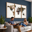 Watercolor World Map Print - Large Wall Art Canvas Print for