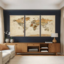 Rustic Vintage World Map Canvas Print – Framed Modern
