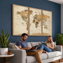 Rustic Vintage World Map Canvas Print – Framed Modern