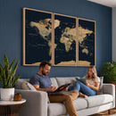 Vintage World Map Canvas on the Dark Background Wall Art
