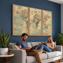 Vintage World Map Wall Art | Ready to Hang and Framed