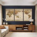 Vintage Detailed World Map Wall Art Canvas Print – Antique