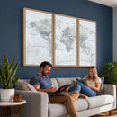 Push Pin World Map Canvas Print - Detailed Vintage World Map