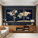 Minimalist World Map Canvas Wall Art - Watercolor Blue and