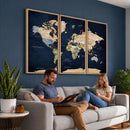 Minimalist World Map Canvas Wall Art - Watercolor Blue and