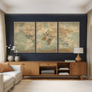 World Map Wall Art Canvas Print, Rustic Map Print, Framed
