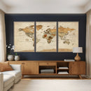 Vintage World Map Canvas Print – Framed Rustic Detailed Map