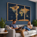 Modern World Map Canvas Print – Framed Detailed Map of the