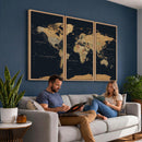 Vintage World Map Earth Globe Countries Oceans Continents