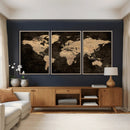 Brown World Map Canvas Print – Modern Travel Map Wall Art,