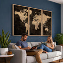 Brown World Map Canvas Print – Modern Travel Map Wall Art,