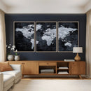 Black World Map Canvas Print – Detailed Map for Couples and