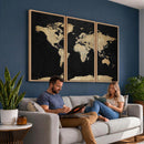 Beige World Map Canvas Wall Art Print, Minimal Black and
