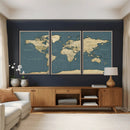 Minimal Vintage World Map Canvas Wall Art Print, Neutral
