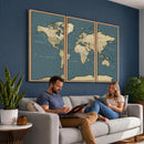 Minimal Vintage World Map Canvas Wall Art Print, Neutral