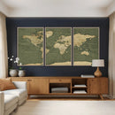 Large World Map Canvas Wall Art Print for Study Room Decor -