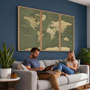 Large World Map Canvas Wall Art Print for Study Room Decor -