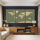 Vintage World Map Canvas Wall Art Print, Classic Global Map