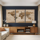 World Map Canvas Wall Art Print, Detailed Global Map Artwork