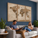World Map Canvas Wall Art Print, Detailed Global Map Artwork