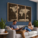 Colorful World Map Canvas Wall Art with Landmarks – Framed