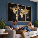 World Map Canvas Wall Art with Famous Landmarks – Framed